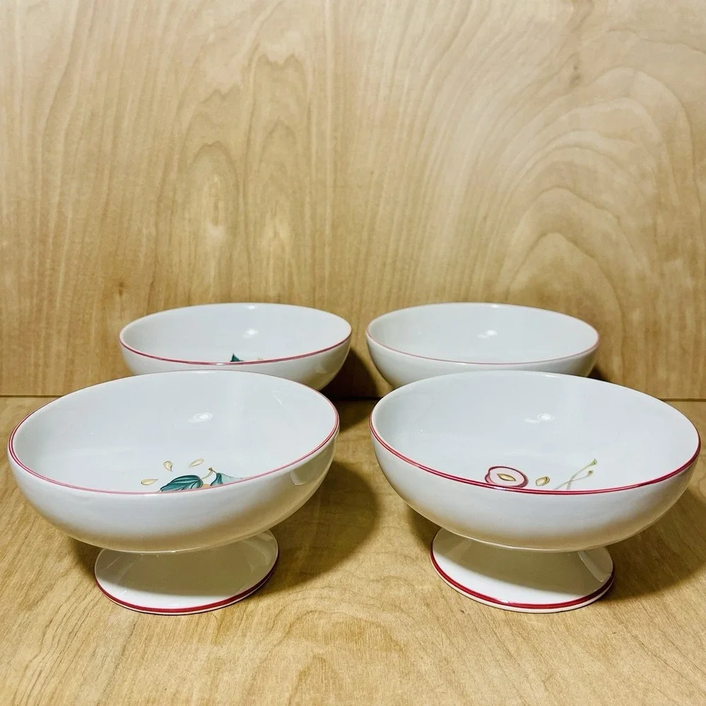 4 Vintage Villeroy & Boch Luxembourg Footed Pedestal Dessert Bowls Fruit Motives